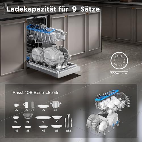 Midea Midea SF 3.45N PRO Geschirrspüler, freistehend und unterbaufähig, 9 Maßgedecke, WLAN, 5 Spülprogramme, 47 dB, 3/6/9h Startzeitvorwahl, Inox, Silber - Detailansicht 2 | Einbau-Geschirrspüler