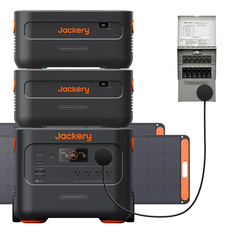 Jackery Explorer 2000 Plus Kit (6kWh)+Manual Transfer Switch, 6128 Wh Home Backup Power System with 2 * 200W Solar Panels, 2*LiFePO4 Battery Packs,for Power Outages, Emergencies