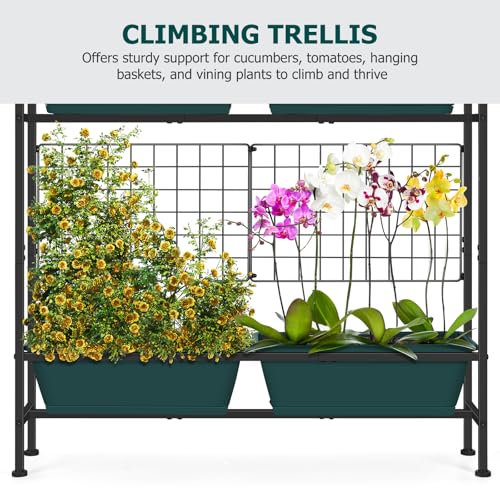 Image of OYEAL Raised Garden Bed with Legs & & Trellis 32 inch Tall Vertical Herb Garden Planter Indoor Outdoor Elevated Flower Beds for Gardening, Vegetables, Herbs, Patio, Balcony, Backyard, Green