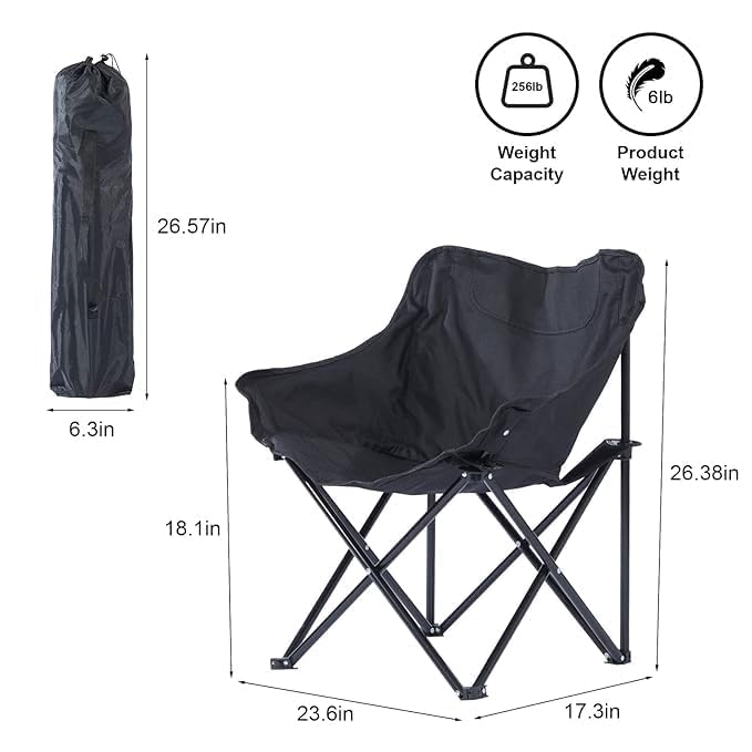 NIRVITTHAL Camping Chair, Perfect for Camping, picnics, Beach Trips, Sporting Events, and Outdoor Gatherings with Compact 45 cm seat Height (Black) - Image 2 thumbnail