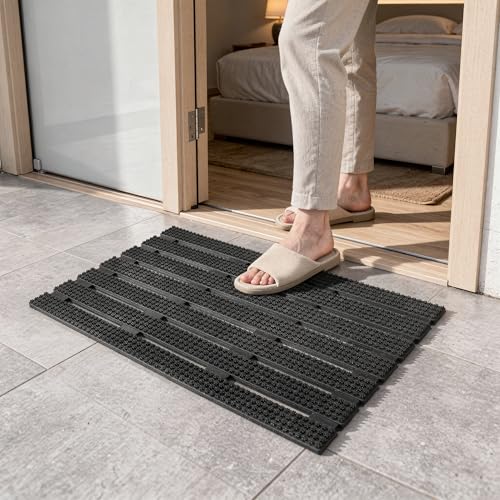 Image of Encasa XO Rubber Door Mat, Anti Skid Heavy Duty Floor Mat, Home Black