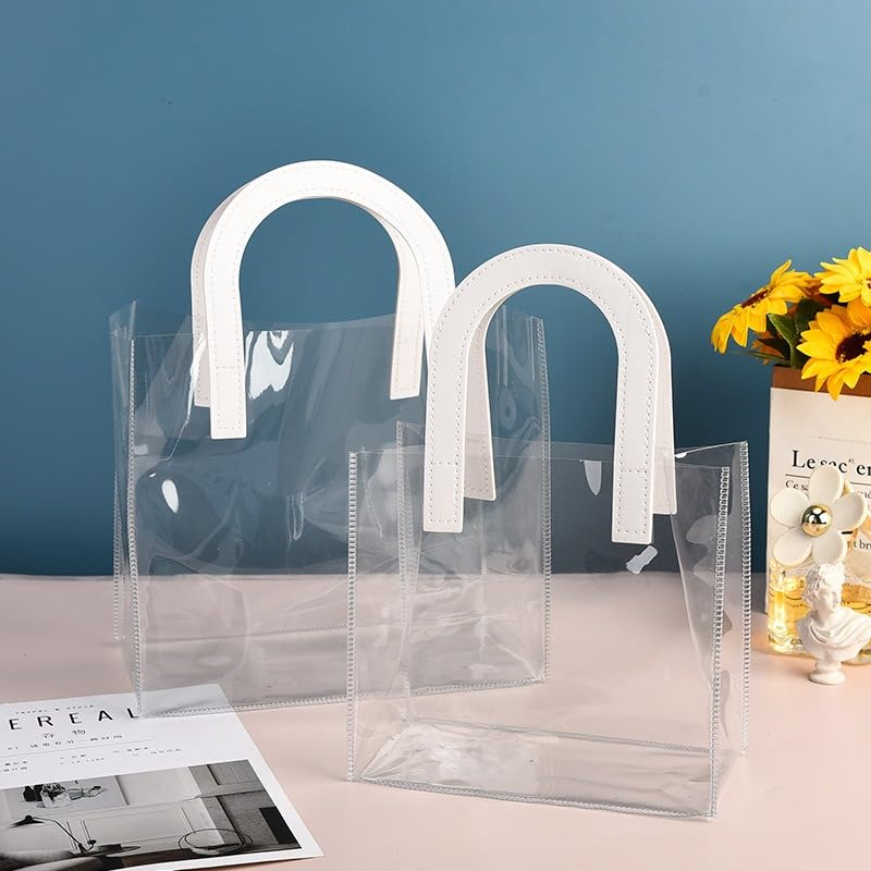 Image of SATYAM KRAFT 6 Pcs Transparent Reusable Leather Goodie Bags | Elegant Gift Bags for Her /Him Wedding Return Favors, Engagement Hampers, Marriage, Birthday & Festival Gifting | Handle Hamper Shopping Carry Bags (U-shaped White - Large)