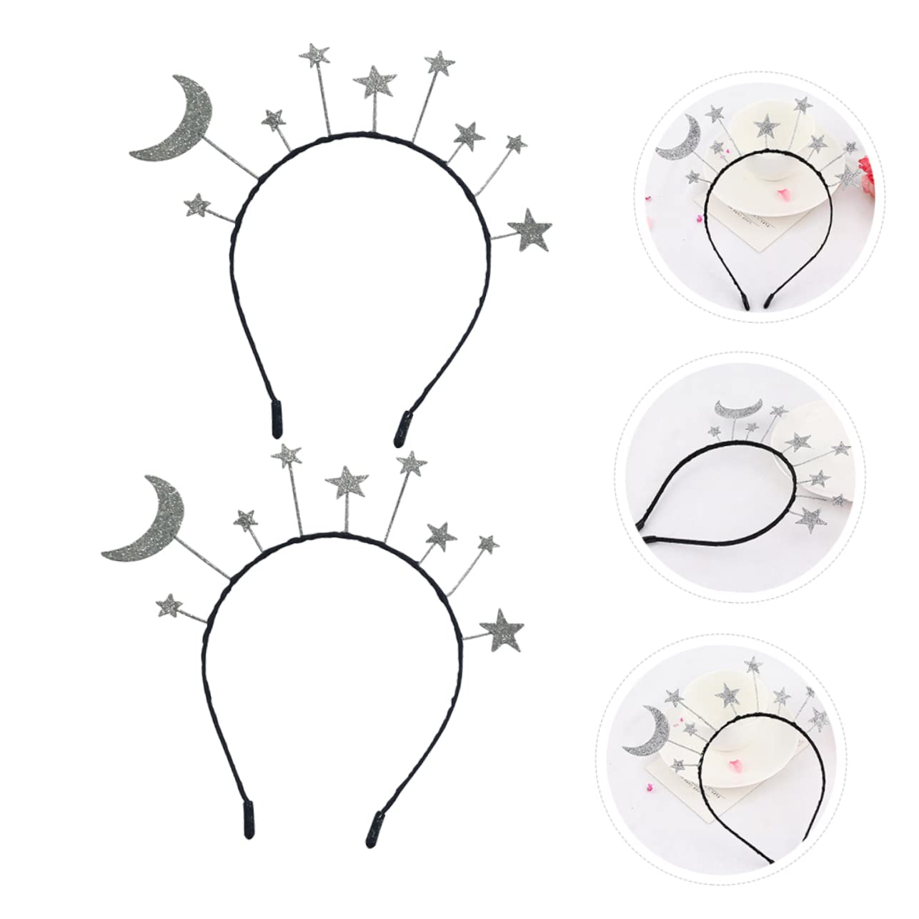 Aros Cabello Figura Celestial y Luna, 2 Piezas, Aleación | Ligero, para Lavado Facial y Uso Diario, Tocado Delicado para Mujer, Estilo Único