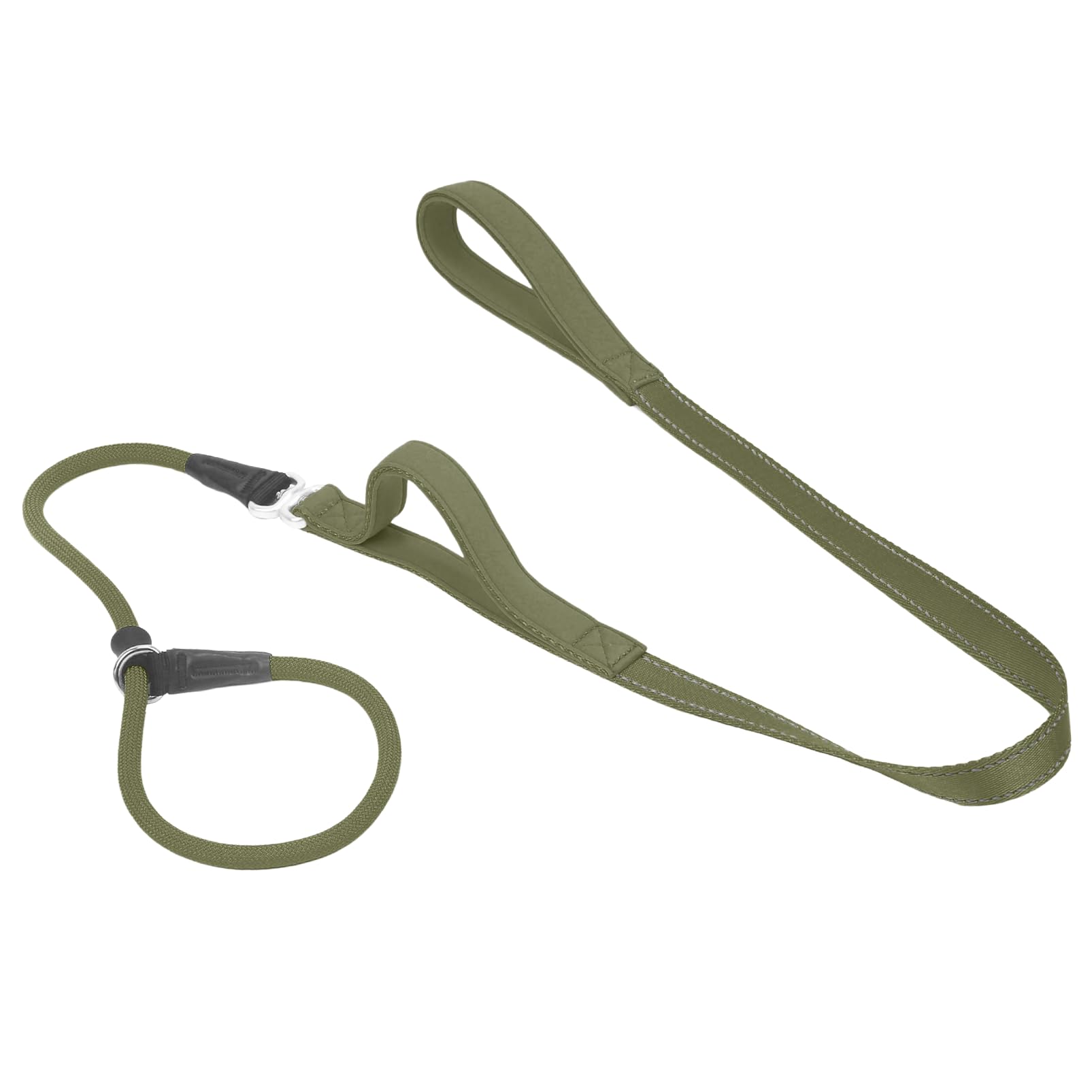 Slip Lead Dog Leash With Double Handle, Reflective Training [360 Swivel Anti-Tangle] Heavy Duty Nylon Slip and Collar for Medium Large Small Dogs No