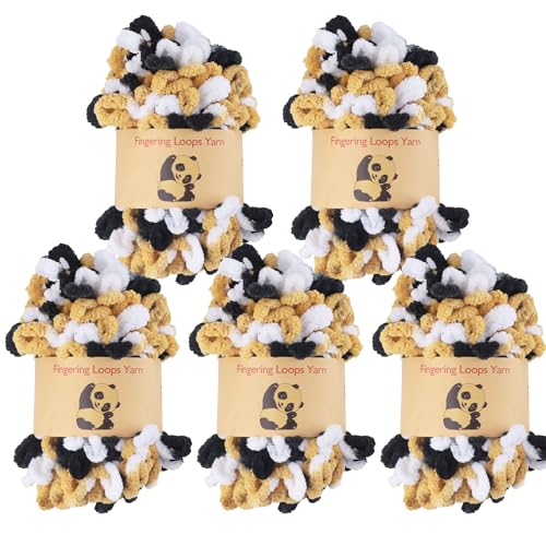 Image of Shenlin Loop Yarn 5 Packs, Chunky Chenille Yarn for Hand Knitting Blankets, Machine Washable Polyester Fluffy Thick Bulky Yarn for Scarves, Cushions, Rugs and Craft Projects