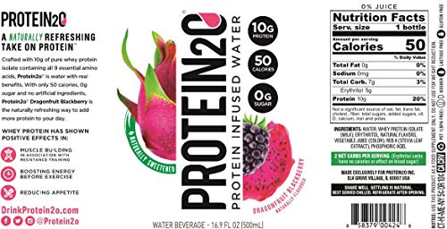 Protein2o Low Calorie Protein Infused Water, 10g Whey Protein Isolate, Acai Blueberry Pomegranate (16.9 Oz, Pack Of 12)