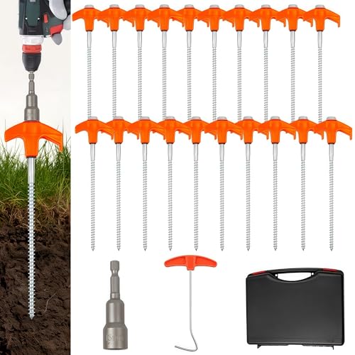 20 Pack 8" Screw in Tent Stakes Heavy Duty