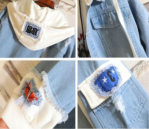 Anime Hoodie Denim Jacket Ripped Jean Jacket Women Men Long Sleeve Pullover Hooded Sweatshirt Coat3