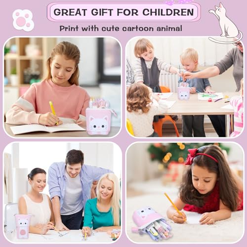 EDATOFLY Telescopic Pencil Case, Cute Standing Retractable Pen Pouch, Small Pencil Stand Up Pouch for Girls Boys Kids (White Cat) - Image 4