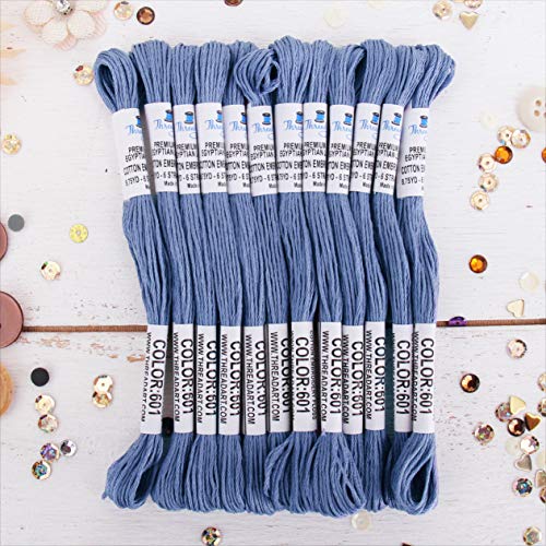 Image of 12 Skeins ThreadArt Cotton Embroidery Floss, Dusty Blue | Long fiber cotton embroidery floss for cross stitch, hand embroidery and bracelets. Six-strand floss separates easily.