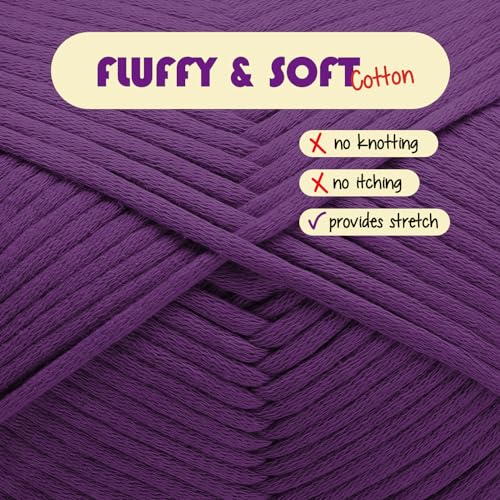 Image of Soft Yarn for Crocheting - Crochet & Knitting Yarn, Beginner Yarn with Easy-to-See Stitches, 250 Yds Amigurumi Yarn, Cotton-Nylon Blend Tshirt Yarn for Crocheting, Worsted Weight Yarn 4, Eggplant