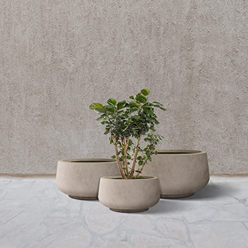 Kante RF2015021ABC-C80021-2 21.6",16.9",And 12.5 Inch Dia Round Weathered Concrete Elegant Planters (Set Of 3), Outdoor Indoor Garden Plant Pot thumb #3
