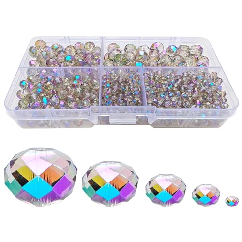 Image of Clear Purple Rondelle Glass Beads for Jewelry Making, Faceted Briolette Crytal Spacer Beads for Bracelet Necklace Earring (2mm 4mm 6mm 8mm 10mm Mixed Sizes, 1000pcs)