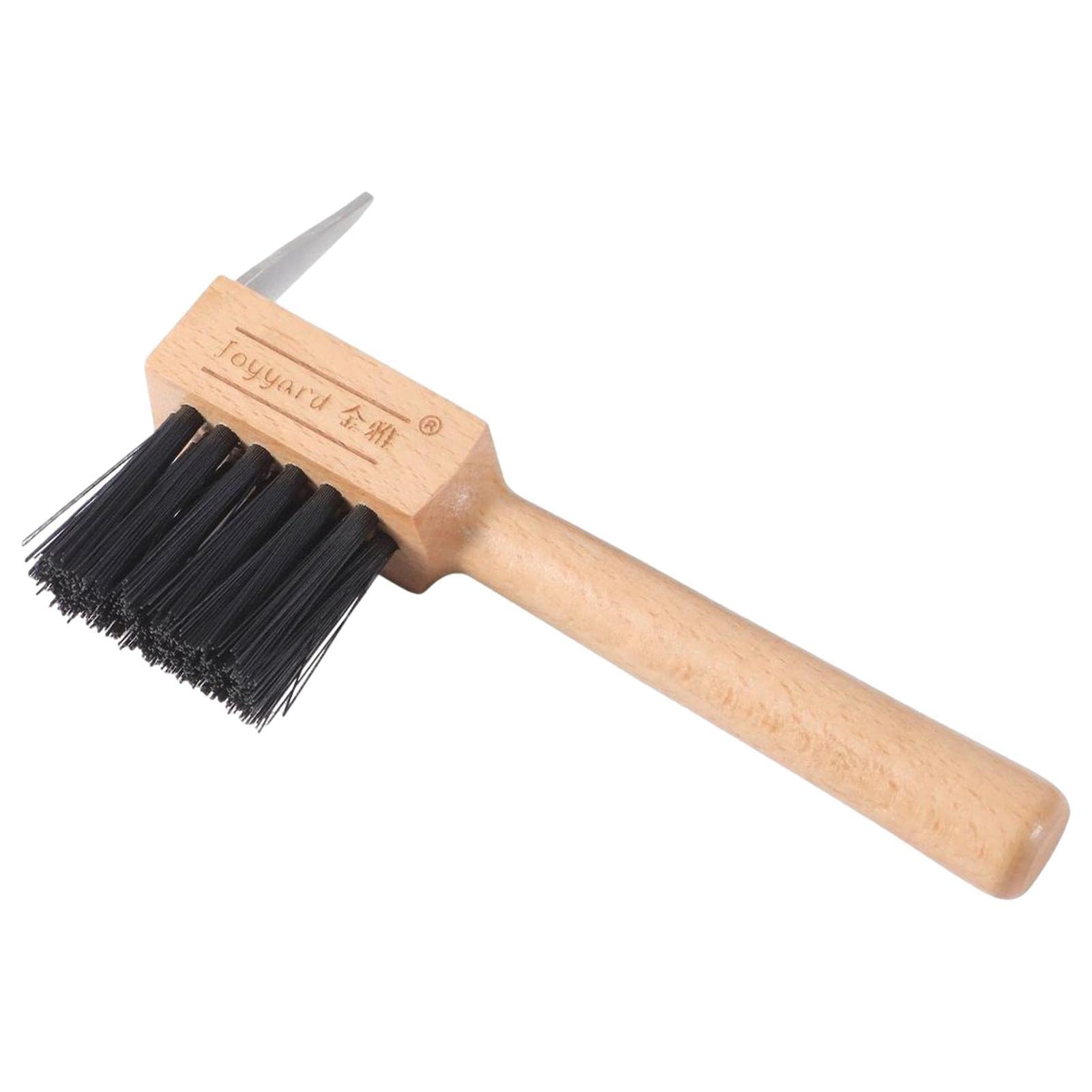 Bexdug Pick - Grattoir à sabot en caoutchouc avec brosse, brosse à sabots - Grattoir à sabots avec manche en bois - Brosse de nettoyage robuste et