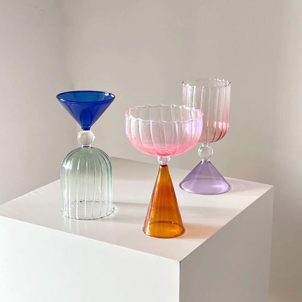 Wine Cups Irregular Cocktail Wine Glass Gradient Glass Modern Wine Gladses Wine Glasses Hand Blown Juice Cup 150ml/ 220ml/ 250ml