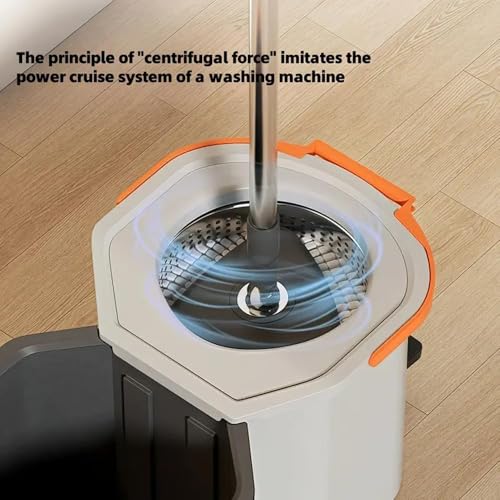 Image of EXVITO 360Spin Mop with Bucket|Dual Drive Floor Cleaning System with Stainless Steel Wringer|Super Absorbent Microfiber Heads 2 Refills Easy Self-Wringing MopSet for Home &Office - Pedal Grey