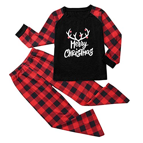 LIJUCH Xmas Family Parent-Child Pajamas Xmas Elk Letter Pattern Outfit New Year Sleepwear Mother/Father/Baby/Children