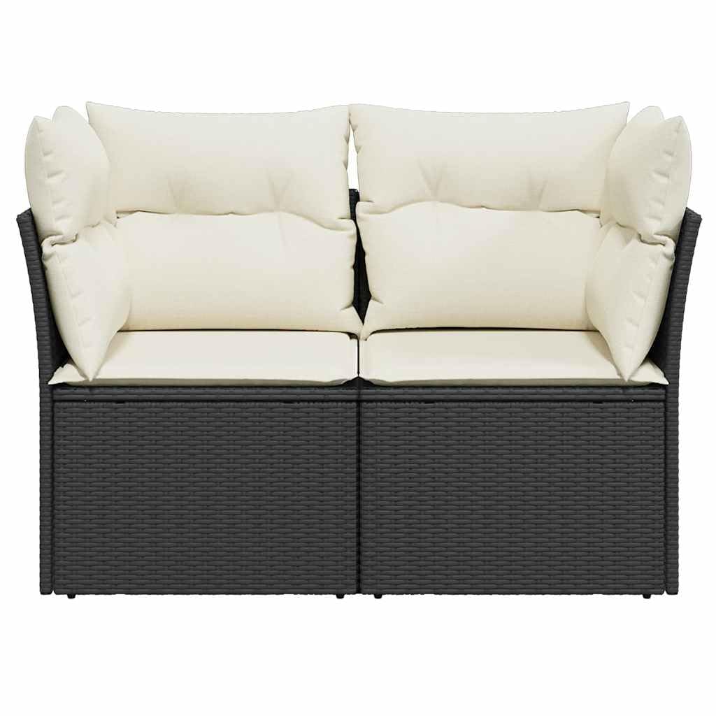Sofa ogrodowa 2-osobowa, czarna, z poduszkami z polirattanu, sofa outdoorowa na balkon i taras, balkon z miejscem do przechowywania, odporna na warunki atmosferyczne sofa ogrodowa