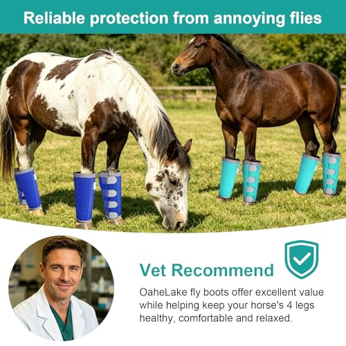 Image of Reflective Horse Fly Boots Set of 4, Loose Fitting Leggings for Horses, Equine Fly Leg Wraps Socks for 4 Legs, Breathable Adjustable and Universal Fit, Reliable Stay Put and on (Mint)