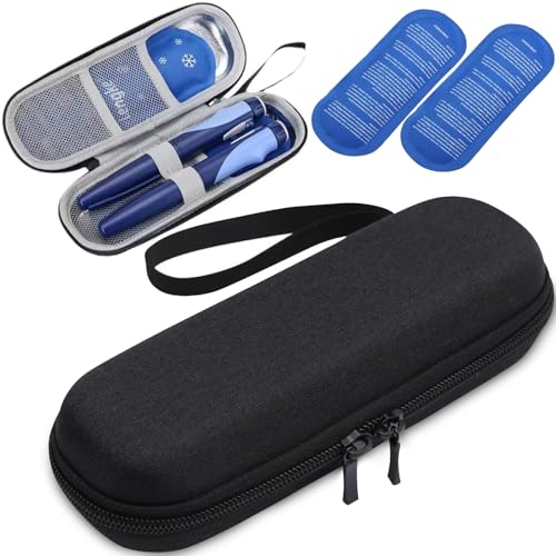 Teouuas Enfriador de Insulina con 2 Bolsas de Hielo, Nevera Medicamentos Portatil, Nevera Insulina Viaje Pequeña, Bolsa Isotermica Medicamentos para Jeringas, Diabéticos Uso Diario (Negro)
