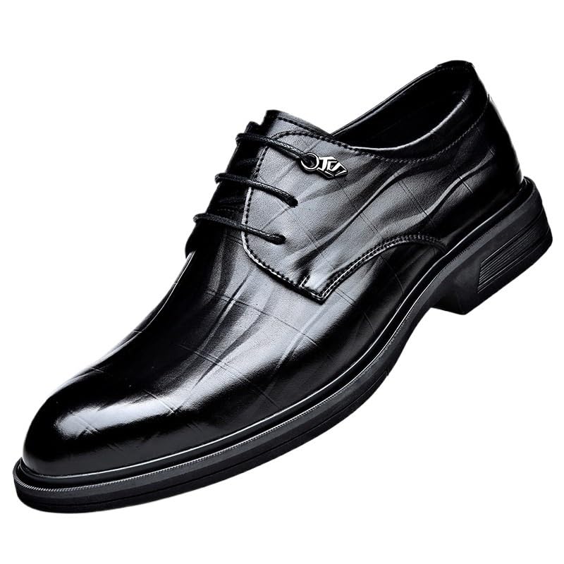 Round Head Male Casual Leather Shoes, Wedding Men Gentleman Shoes, Lace Up Anti Slip Walking Oxford