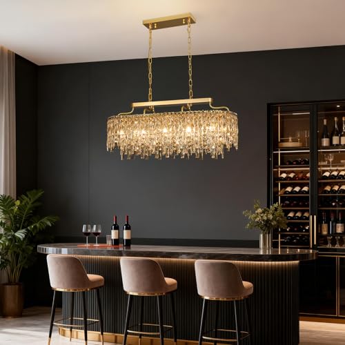 Image of 12-Light Gold Crystal Chandeliers for Dining Room Light Fixture 36 inch
