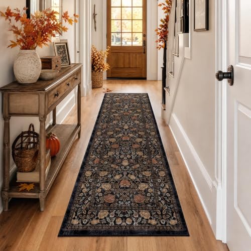 GarveeHome Dark Brown Floral 2x6 Kitchen Runner Rug for Hallways
