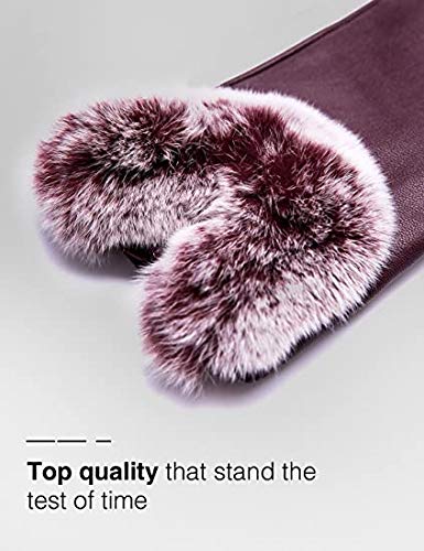 Image of Krystle Devil Women's & Girl's PU Warm Gloves Rabbit Fur Wrist Mittens (Wine Red; Free Size)