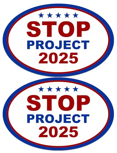 FEUENS 2 Pack Stop Project 2025 Magnets Vinyl Coat of Arms Auto Bumper Magnet Stickers Fade Proof Waterproof Outdoor Indoor, White, TP-01