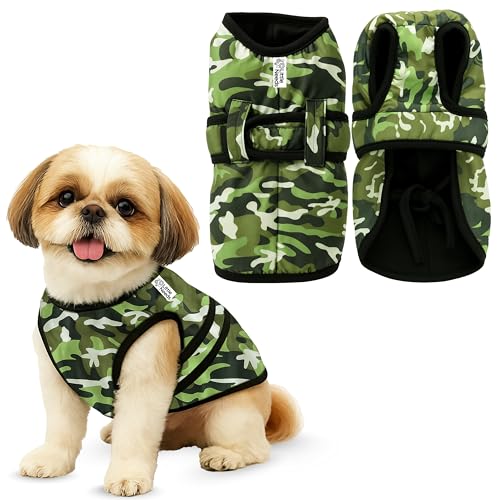 Image of Dog Jacket for Winter (Army Print, 16 Inch) | Camouflage Design, Waterproof & Windproof Polyester Coat with Fleece, Adjustable Velcro Closure, Warm Vest for Cold Weather