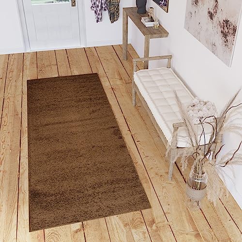 TAPISO Delhi Teppichläufer Hochflor Shaggy Braun Einfarbig Modern Design Flauschig Langflor Weich Wohnzimmer Schlafzimmer Flur ÖKO-TEX 70 x 140 cm TAPISO Delhi Teppichläufer Hochflor Shaggy Braun Einfarbig Modern Design Flauschig Langflor Weich Wohnzimmer Schlafzimmer Flur ÖKO-TEX 70 x 140 cm