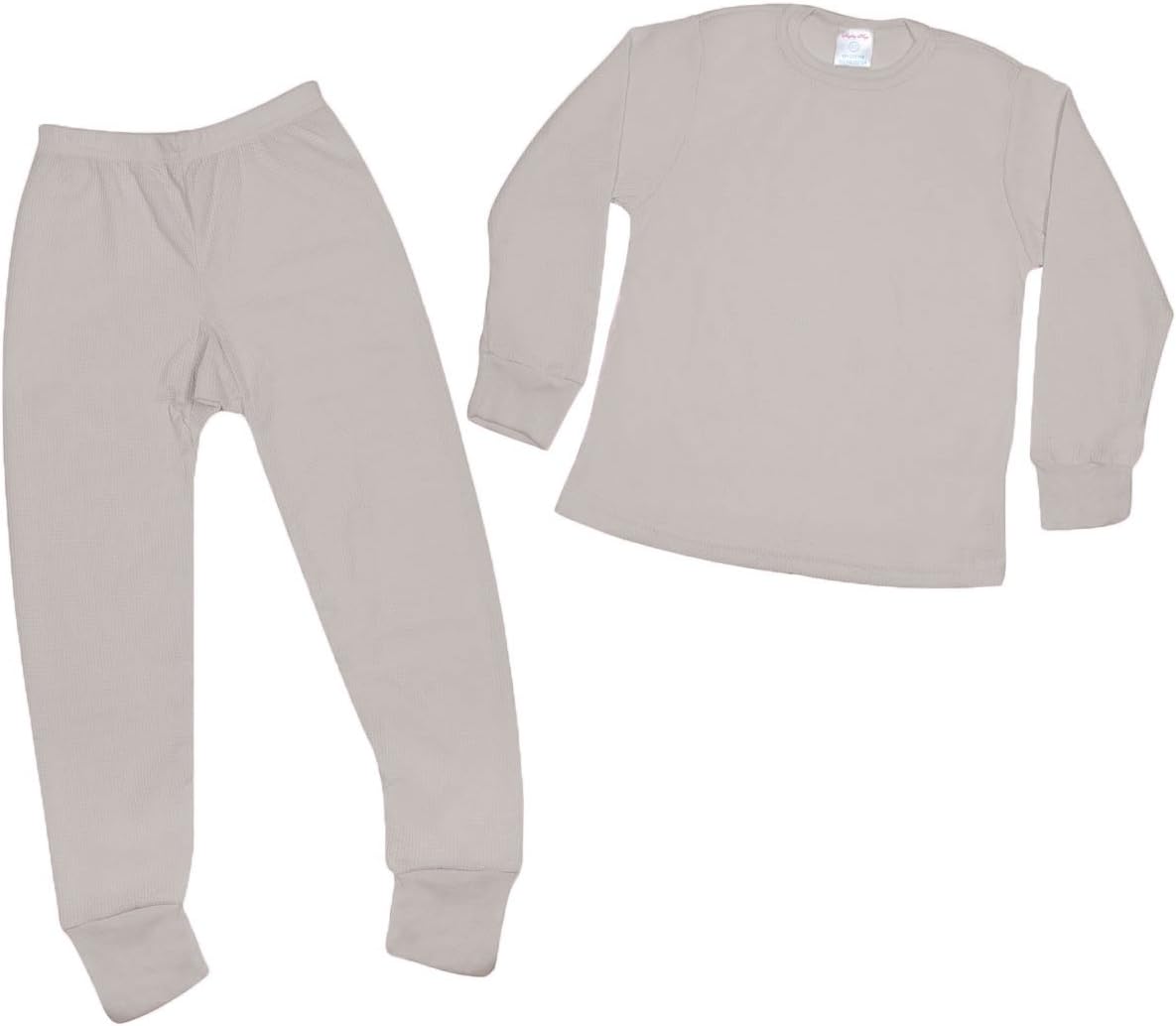 Mighty Hugs Girl's Thermal 2pc Set Long John Underwewar Top Bottom Waffle Knit (5-7, Grey)