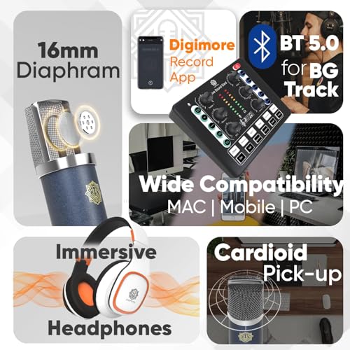 Image of DIGIMORE Dual Condenser Microphone Kit for Singing with D-220 Sound Card | Studio Recording Equipments Full Set, Voice Recorder Mic, Karaoke, Gaming, Podcast & Lecture (D-442)