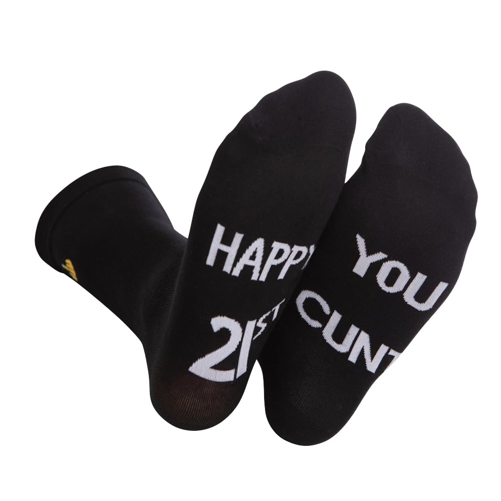 Rude Gifts for men - Premium Quality Novelty Socks - Unique Humorous Gifts for Birthday- Cunt Socks with Rude Slogans (Combed Cotton, Happy 21st)