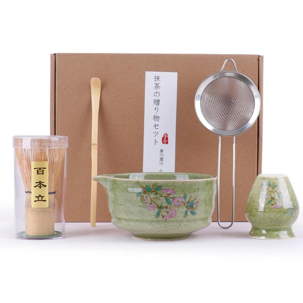 LIUXIN Set di Motivi Matcha 5 Pezzi Ciotola in Ceramica Spazzola per Lavare Il tè Strumenti per la Cerimonia di donazione dei Regali Collezione per Gli Amanti