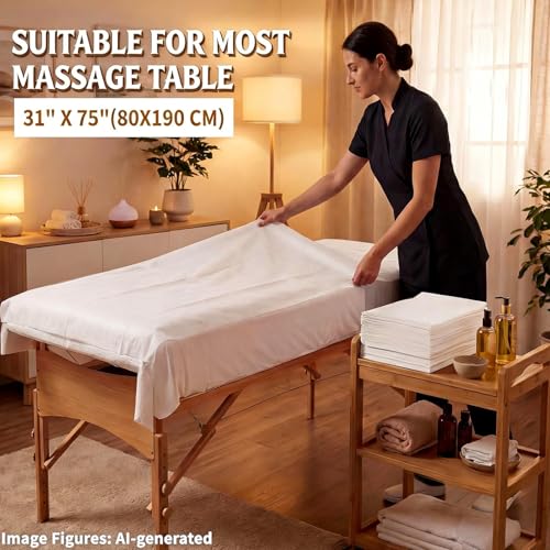 Image of 100 Pcs Disposable Massage Table Sheets (75 inchx 31 inch) Non-Woven Breathable Fabric Waterproof Esthetician Bed Covers for Spa, Facial, Tattoo,Waxing Soft Durable