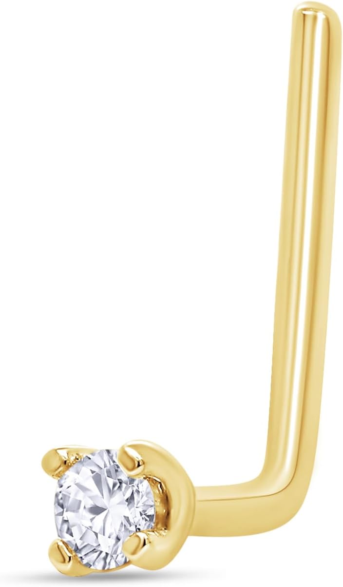 L-Shaped Nose Studs for Women Men 20 Gauge 1.3 to 2.7 mm Lab Grown Diamond Nose Rings Nose Piercing Studs Body Piercing Jewelry in 14K Gold Plated 925 Sterling Silver Gift for Her