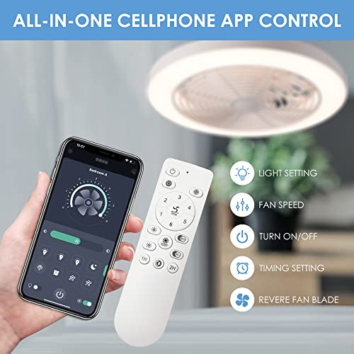 Orison Low Profile Ceiling Fan With Lights- 19.7 In Smart Bladeless Ceiling Fans With Alexa/Google Assistant/App Control Color Changing Led-Rgb Back Ambient Light For Living Room Bedroom #TOP6