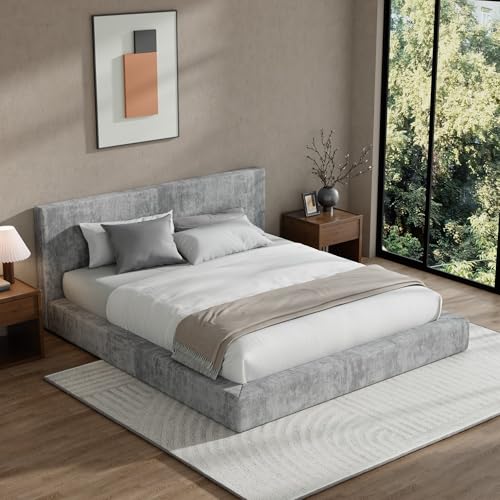 Image of RECCI AirFrame Queen Bed Frame with Headboard, Cloud Upholstered Platform Bed Frame, 5 Inch Foam Cushioned, No Box Spring, Easy Assembly(Moon Grey)