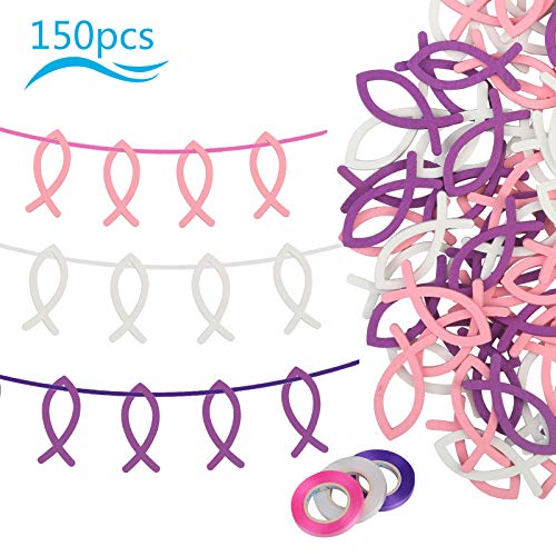 ZERHOK Decorazione di Pesce in Legno,150 PCS Decorazioni a Forma di Pesce in Legno e 3 PCS Nastro Elementi cerimoniali Decorativi Protezione Ambientale Matrimonio Battesimo Prima Comunione