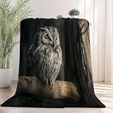 Manta para Sofá Extra Suave Negro, Primer Plano Líneas Búho Animal Diseño Estampado, Invierno Polar Cálida Mullida Super Caliente Manta para Adulto y Niño Sala de Estar 70×100 cm