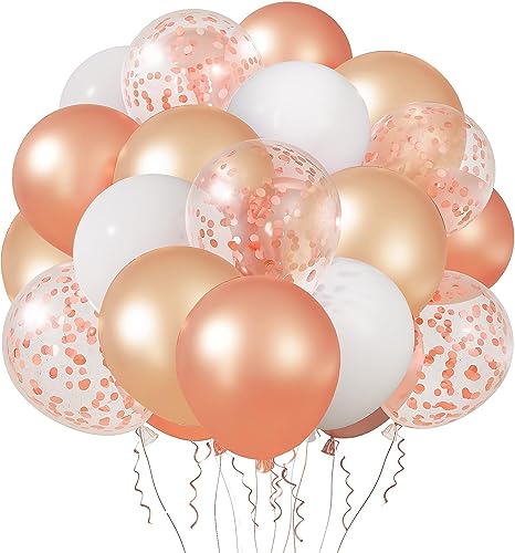 Luftballons Rosegold, 50 Stück Ballons Rosegold Konfetti Champagner Gold Weiß Latex Ballons, Luftballons Rosa Gold für Geburtstag, Hochzeit, Valentinstag, Verlobungsdeko, Brautparty, 12 Zoll