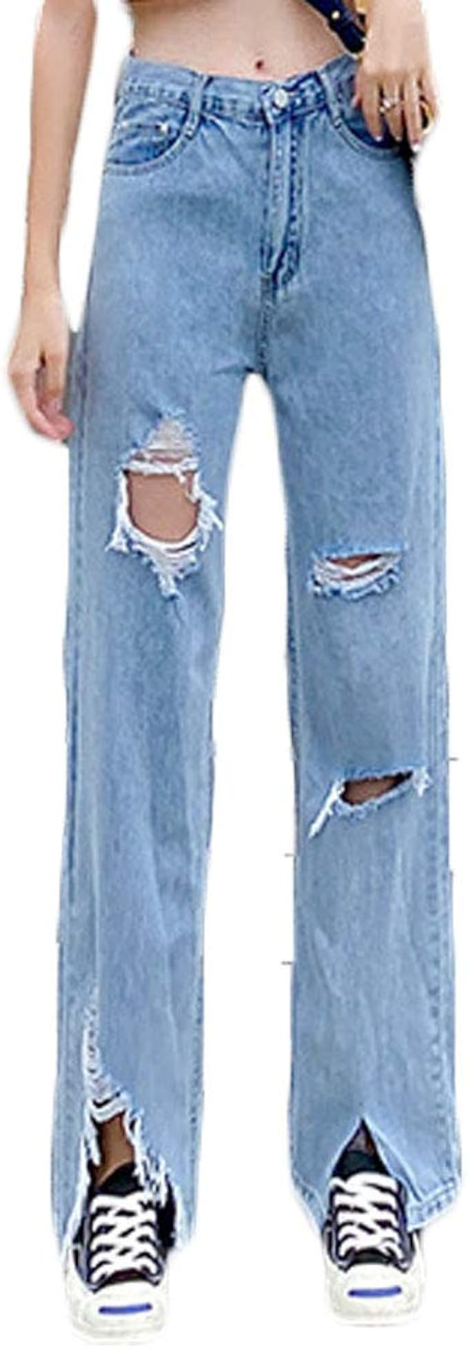 Jeans da Donna Estate Vita Sottili Fori Alta Casual Moderna Pantaloni di  Jeans alla Moda Slim Basic Casual Jeans Stile Coreano Pantaloni Larghi  Dritti Versatili in Denim : Amazon.it: Abbigliamento