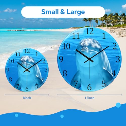 Image of 12 inchDolphin Wall Clock Battery Operated Non Ticking Beach Ocean Fish Clock | VIKMARI Coastal Nautical Quartz Analog Clock Silent Modern Wall Decorative for Office Bedroom Living Room Bathroom