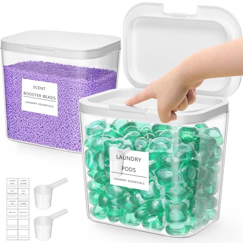 Lifewit 2700 +4500 ml/0.72+1.2gal Waschmittel Aufbewahrung für Wäsche Pods mit Druckverschluss Waschpulver Aufbewahrungsbox mit Etikette und Löffel Waschmittelbox für Pulver Duft-Booster 2 Stück