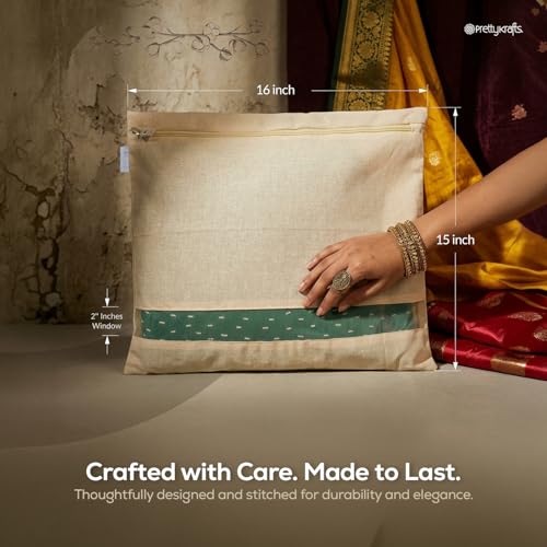 Image of PrettyKrafts Cotton Saree Bags /Covers For Storage Set Of - 24 Big Size Single (16 X 15 Inches) With Zip Closure For Clothes Bags And Wardrobe Organizer With Transparent Mesh Window