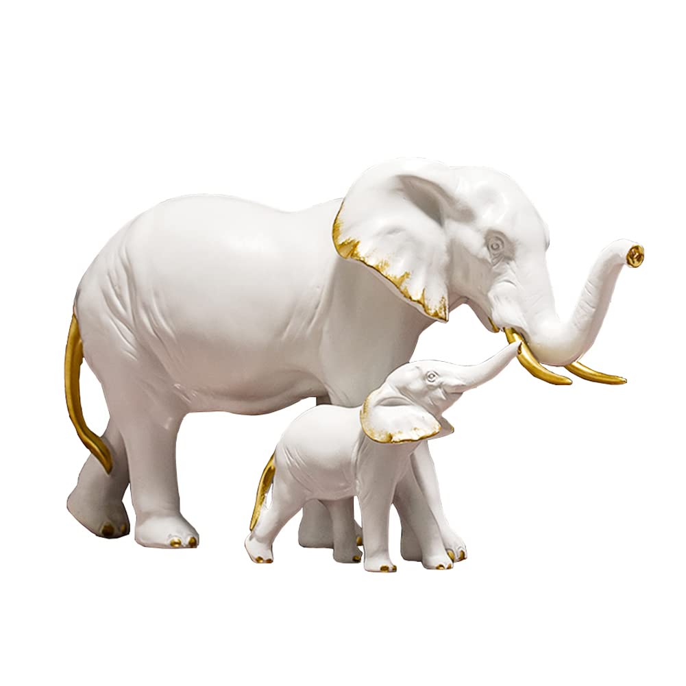 NORHOR Sculpture Mother & Calf Elephant Statue,Sculpture Beautiful Home Decor or Gift Idea. (White)