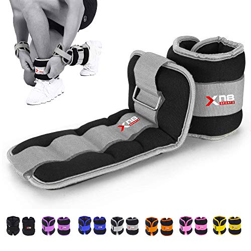 Xn8 Sports en néoprène Poids Chevilles/Poignets Velcro Noir réglable résistant aux Jambes Bracelet Croix de Course à Pied Fitness Gym d'exercice d'entraînement, Gris, 2.5Kg Set = (2.5 * 2 = 5Kg)