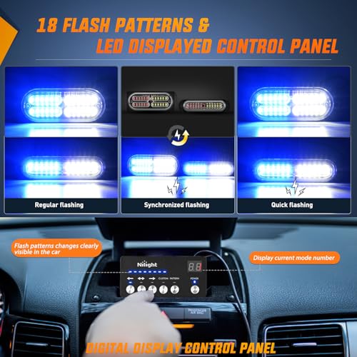 Image of Nilight 8PCS Led Strobe Lights with Controller 12V 24V Sync Blue White