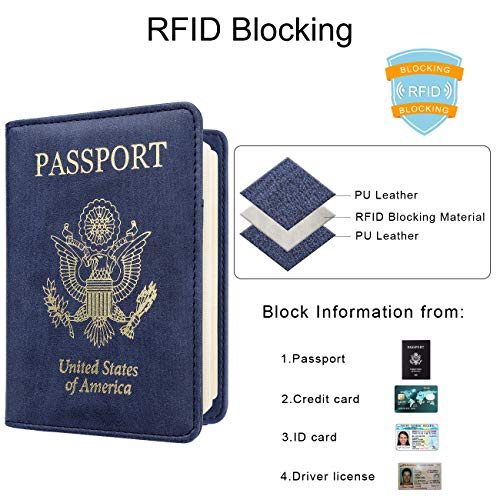 Image of WALNEW Passport Holder for Travel, RFID Passport Cover Wallet for Women Men, PU Leather Passport Book Card Holder Case with Pen, Travelling Essentials for Flying